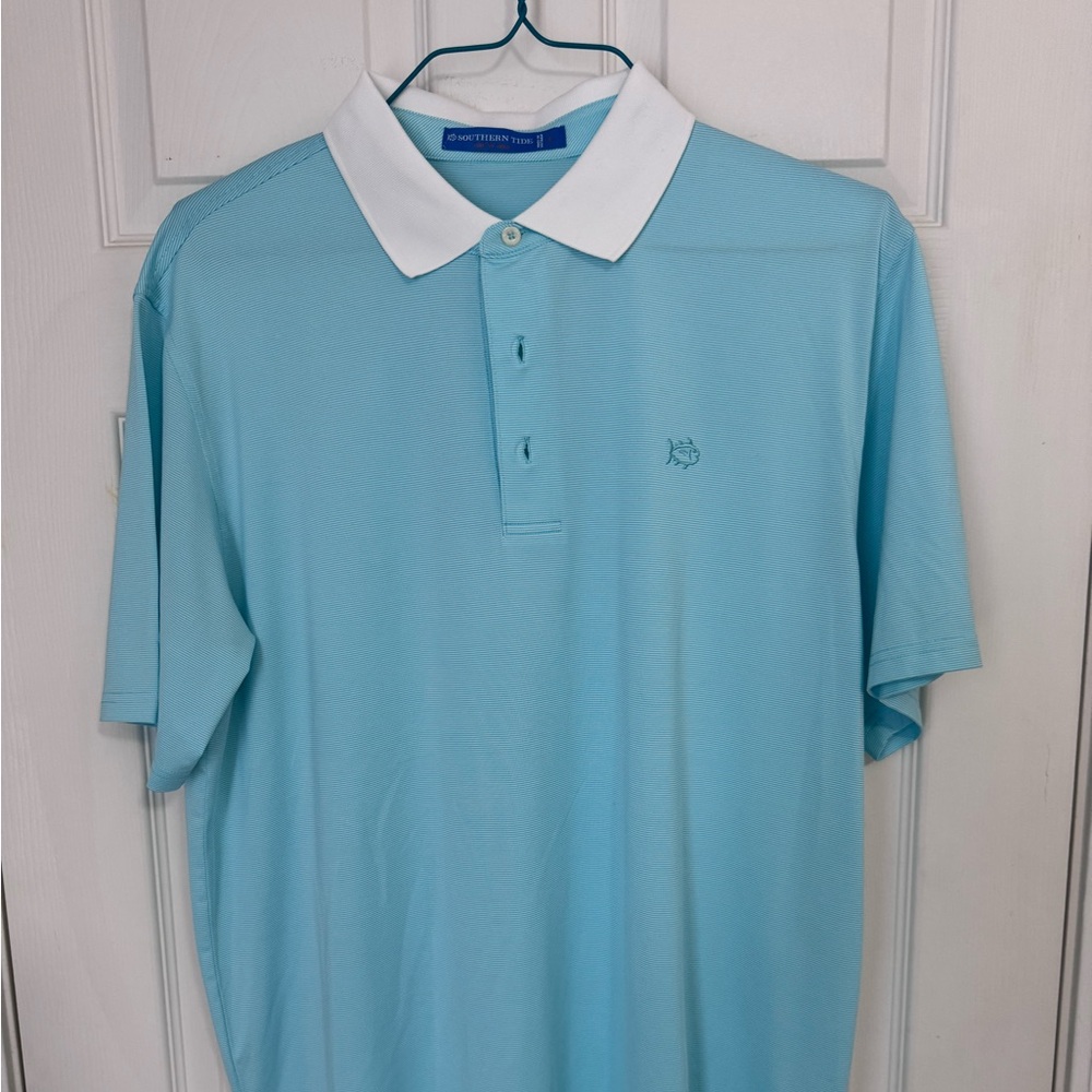 Southern Tide Sky Blue Polo with White Collar